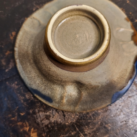 Vintage Studio Pottery Matte Blue and Gold Signed Trinket Dish - Picture 3 of 10